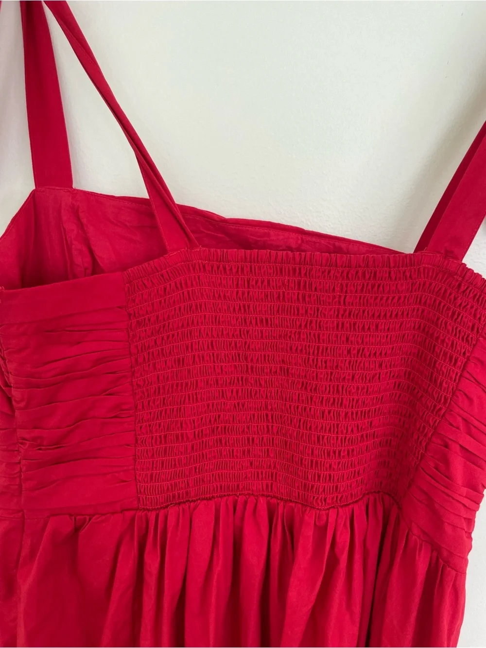 Abercrombie & Fitch Emerson Tie Strap Maxi Dress Red Salsa L Large Cotton Blend